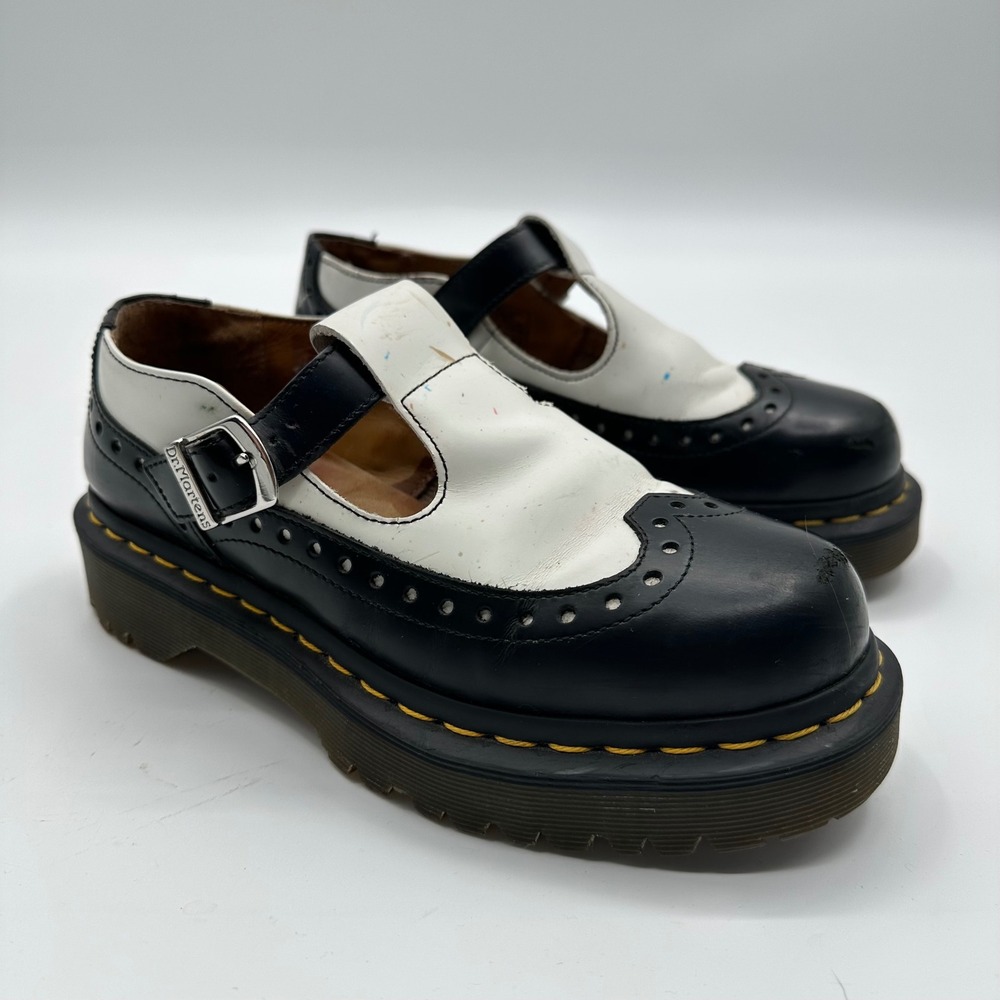 Dr. Martens Demize Black White Wingtip Mary Jane Platform Shoes‎ Womens 6 READ